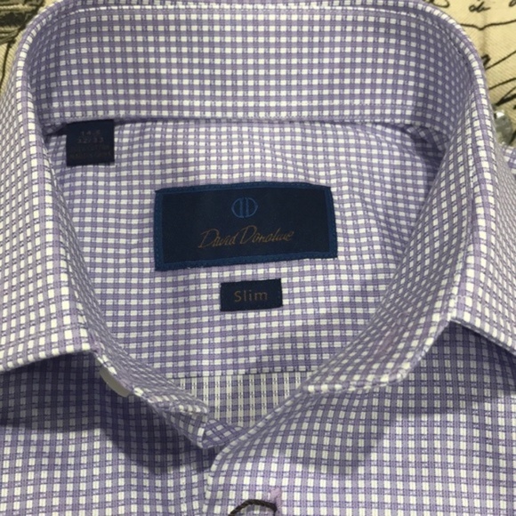 David Donahue Lilac Plaid Dress Shirt - Picture 7 of 8